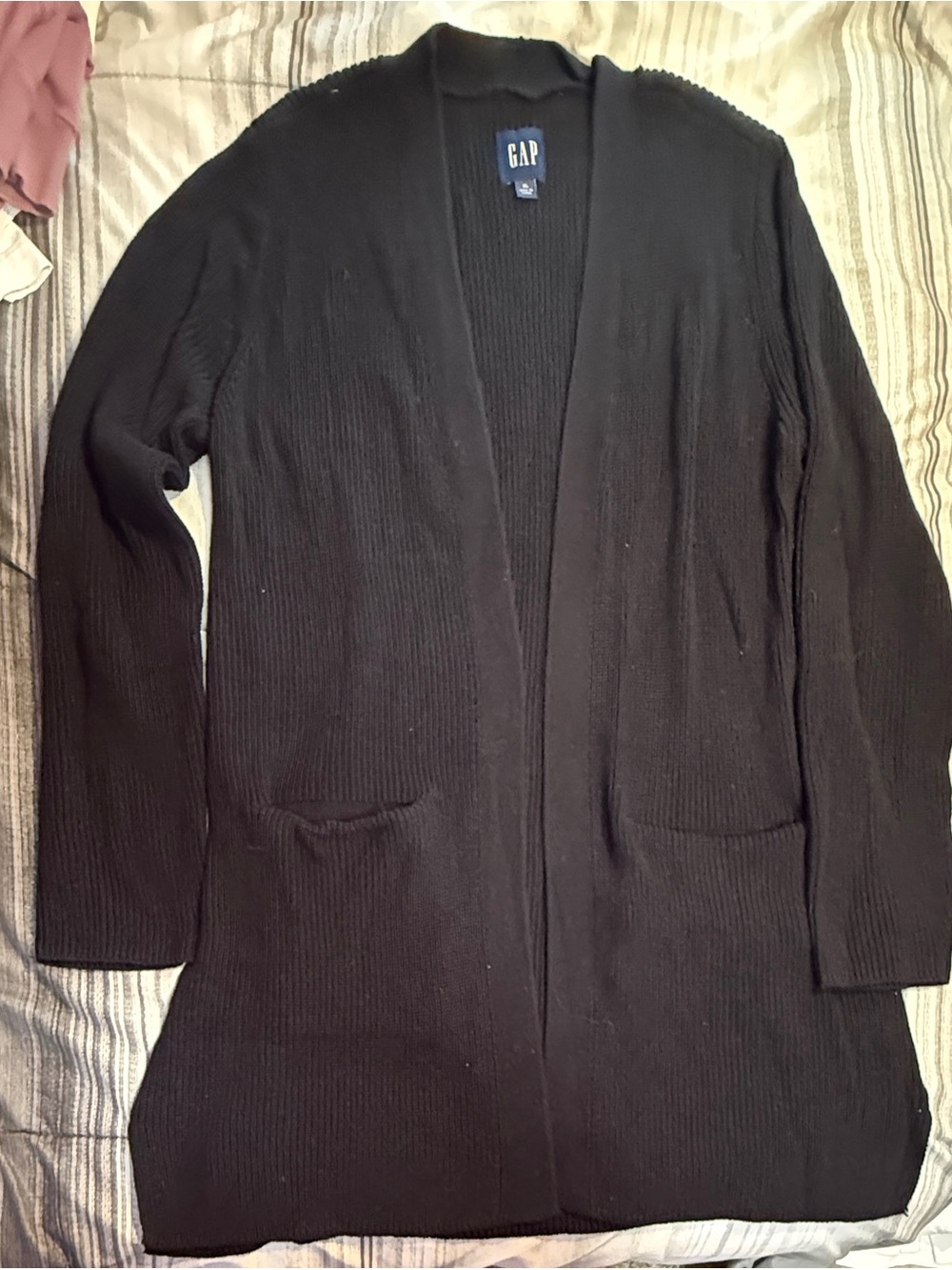 GAP Black Open-Front Long Knit Cardigan